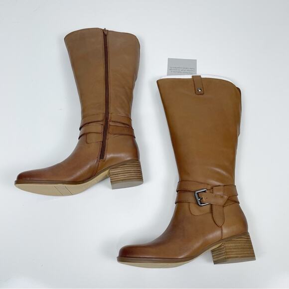 NEW Naturalizer Dev Leather Knee High Riding Boots Saddle Tan Wide Calf 7 - Picture 4 of 9